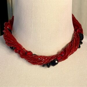 Vintage Red and black twisted glass bead choker